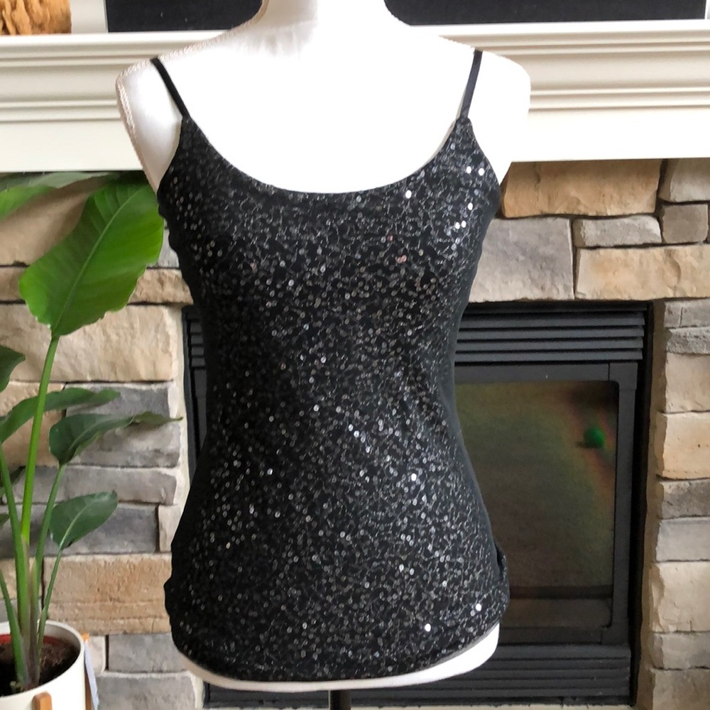 NWOT The Limited black tank with sequins and shelf bra size small